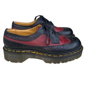 Rare Dr. Martens Women’s Wingtip Black Red Made In England Chunky Loafer Sz US 5